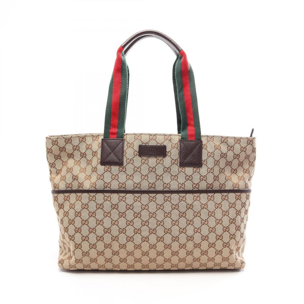 Gucci GG Canvas Webbing Mothers Bag Leather Tote Bag Beige Brown